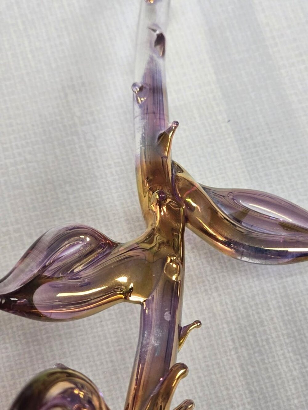 Vintage Hand-Blown Glass Rose Gold Dipped Flower Purple with Mirror Decor - Picture 4 of 10